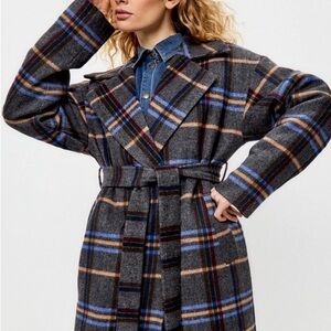 Plaid Wool-Blend Coat